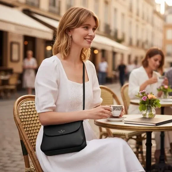Kate Spade Monica Flap Leather Crossbody Purse in Black KC465